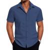 imageCOOFANDY Mens Dress Shirts Short Sleeve Lightweight Wrinkle Free Untucked Button Down ShirtNavy