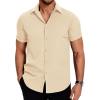 imageCOOFANDY Mens Dress Shirts Short Sleeve Regular Fit Lightweight Untucked Button Down ShirtBeige
