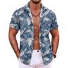 imageCOOFANDY Mens Hawaiian Shirt Short Sleeve Button Down Shirts Tropical Summer Beach Shirts Casual Floral Aloha ShirtsBlue Leaves