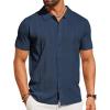 imageCOOFANDY Mens Knit Shirt Short Sleeve Button Down Shirts Casual Summer Beach Vintage Polo ShirtsNavy Blue