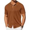 imageCOOFANDY Mens Knit Shirts Short Sleeve Button Down Shirt Casual Summer Beach ShirtBrown