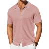 imageCOOFANDY Mens Knit Shirts Short Sleeve Button Down Shirt Casual Summer Beach ShirtPink