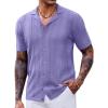 imageCOOFANDY Mens Knit Shirts Vintage Short Sleeve Button Down Shirt Casual Summer Beach ShirtLilac Purple