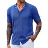 imageCOOFANDY Mens Knit Shirts Vintage Short Sleeve Button Down Shirt Casual Summer Beach ShirtRoyal Blue