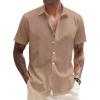 imageCOOFANDY Mens Linen Casual Short Sleeve Shirt Button Down Summer Beach ShirtsDark Khaki