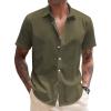 imageCOOFANDY Mens Linen Casual Short Sleeve Shirt Button Down Summer Beach ShirtsOlive Green