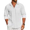 imageCOOFANDY Mens Linen Long Sleeve Shirts Casual Button Down Untucked Shirt Vacation Wedding Shirts with PocketAwhite