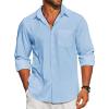 imageCOOFANDY Mens Linen Long Sleeve Shirts Casual Button Down Untucked Shirt Vacation Wedding Shirts with PocketLight Blue