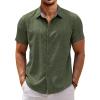 imageCOOFANDY Mens Linen Shirt Casual Short Sleeve Button Down Shirts Summer Beach Vacation TopsArmy Green