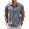 imageCOOFANDY Mens Linen Shirt Casual Short Sleeve Button Down Shirts Summer Beach Vacation TopsNavy Blue