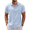 imageCOOFANDY Mens Linen Shirt Casual Short Sleeve Button Down Shirts Summer Beach Vacation TopsSky Blue