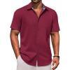 imageCOOFANDY Mens Linen Short Sleeve Button Down Shirts Casual Summer Beach Vacation ShirtsRed Dahlia
