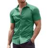 imageCOOFANDY Mens Muscle Fit Dress Shirts WrinkleFree Short Sleeve Casual Button Down ShirtOcean Mist
