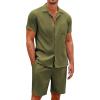 imageCOOFANDY Mens Short Sets 2 Piece Summer Beach Outfits Short Sleeve Shirts and Shorts Sets for MenArmy Green
