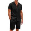 imageCOOFANDY Mens Short Sets 2 Piece Summer Beach Outfits Short Sleeve Shirts and Shorts Sets for MenBlack
