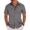 imageCOOFANDY Mens Short Sleeve Button Down Shirt Casual Linen Shirts Summer Beach Vacation Shirt with PocketDark Grey