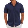 imageCOOFANDY Mens Short Sleeve Button Down Shirt Casual Linen Shirts Summer Beach Vacation Shirt with PocketNavy Blue