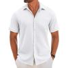 imageCOOFANDY Mens Short Sleeve Button Down Shirt Casual Linen Shirts Summer Beach Vacation Shirt with PocketWhite