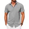 imageCOOFANDY Mens Short Sleeve Button Down Shirt Casual Summer Beach Shirts Vacation Wedding Shirt with PocketAshen Gray