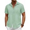 imageCOOFANDY Mens Short Sleeve Button Down Shirt Casual Summer Beach Untucked Vacation Textured Shirts with PocketGossamer Green