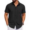 imageCOOFANDY Mens Short Sleeve Button Down Shirt Casual Untucked Dress Shirt Stretch Denim ShirtBblack