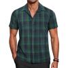 imageCOOFANDY Mens Short Sleeve Button Down Shirt Plaid Button Up Shirts Casual 75 Cotton Work ShirtsGreenblue