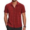 imageCOOFANDY Mens Short Sleeve Button Down Shirt Plaid Button Up Shirts Casual 75 Cotton Work ShirtsRedblack