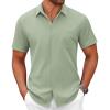 imageCOOFANDY Mens Short Sleeve Button Down Shirts Casual Dress Shirts for Men Summer Untucked Shirts with PocketLight Green