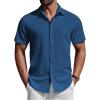 imageCOOFANDY Mens Short Sleeve Button Down Shirts Casual Summer Shirt Untucked Dress ShirtsDark Blue