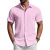 imageCOOFANDY Mens Short Sleeve Button Down Shirts Casual Summer Shirt Untucked Dress ShirtsPink