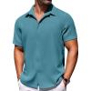 imageCOOFANDY Mens Short Sleeve Button Down Shirts Waffle Shirt Casual Beach Summer Shirts Wrinkle Free Vacation ShirtsPeacock Blue