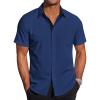 imageCOOFANDY Mens Short Sleeve Button Down Shirts Wrinkle Free Casual Summer Shirts Business Dress ShirtsNavy Blue
