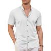 imageCOOFANDY Mens Short Sleeve Casual Button Down Shark Shirts Wrinkle Free Untucked Shirt Summer Stretch Dress ShirtsWhite