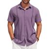 imageCOOFANDY Mens Short Sleeve Cuban Guayabera Shirt Casual Summer Beach Button Down ShirtsDeep Purple