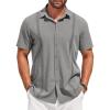 imageCOOFANDY Mens Short Sleeve Cuban Guayabera Shirt Casual Summer Beach Button Down ShirtsLight Grey