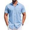 imageCOOFANDY Mens Short Sleeve Dress Shirts Button Down Shirts Regular Fit Business Casual Shirt with PocketLight Blue
