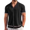 imageCOOFANDY Mens Short Sleeve Knit Shirt Casual Button Down Shirt Vintage Striped Knitted Golf Beach TopsBlack