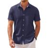 imageCOOFANDY Mens Short Sleeve Oxford Dress Shirt Chambray Button Down Work Shirt Casual Plaid Collar ShirtsNavy Blue