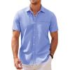 imageCOOFANDY Mens Short Sleeve Oxford Dress Shirt Chambray Button Down Work Shirt Casual Plaid Collar ShirtsSky Blue
