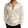 imageCOOFANDY Mens Silk Satin Dress Shirts Jacquard Long Sleeve Floral Button Up Shirts Party Prom Wedding ShirtBeige
