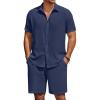 imageCOOFANDY Mens Summer Beach 2 Piece Outfits Casual Vacation Cotton Linen Yoga Matching Set Short Sleeve Shirt and ShortsBlack Iris