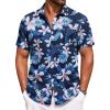 imageCOOFANDY Mens Summer Beach Vacation Shirt Casual Button Down Short Sleeve Shirt Hawaiian Tropical Resort WearTropical Flowers Navy Blue