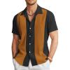 imageCOOFANDY Mens Vintage Bowling Shirt Short Sleeve Button Down Summer Cuba Beach ShirtsBlack Light Brown