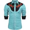 imageCOOFANDY Mens Western Cowboy Shirt Long Sleeve Slim Fit Rose Embroidered Cotton Casual Button Down ShirtsBlue Retro Rose
