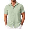 imageCOOFANDY Shirts for Men Short Sleeve Button Down Shirt Casual Summer Beach ShirtLight Green