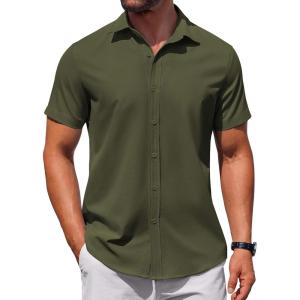 imageCOOFANDY Mens Button Down Shirt Short Sleeve Casual Shirt for Men Summer Business Casual Dress ShirtArmygreen