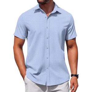 imageCOOFANDY Mens Button Down Shirt Short Sleeve Casual Shirt for Men Summer Business Casual Dress ShirtBlack Dotblue