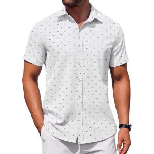 imageCOOFANDY Mens Button Down Shirt Short Sleeve Casual Shirt for Men Summer Business Casual Dress ShirtBlue Sharkwhite