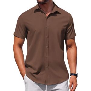 imageCOOFANDY Mens Button Down Shirt Short Sleeve Casual Shirt for Men Summer Business Casual Dress ShirtBrown