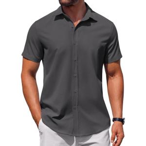 imageCOOFANDY Mens Button Down Shirt Short Sleeve Casual Shirt for Men Summer Business Casual Dress ShirtDark Grey